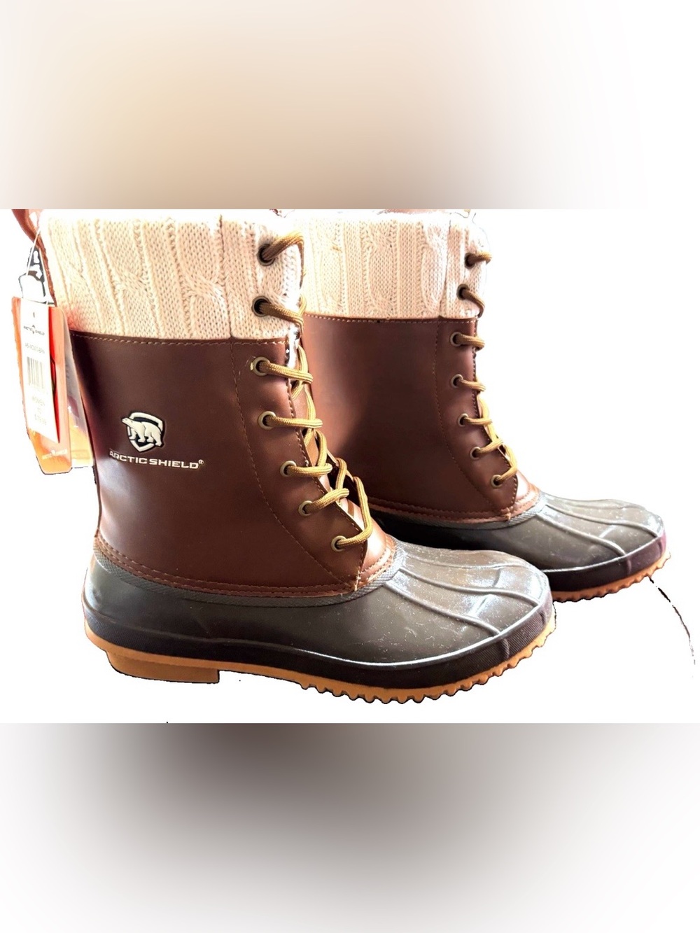 Women's Brown Lace-Up Winter Rain Boots with Knit Cuff